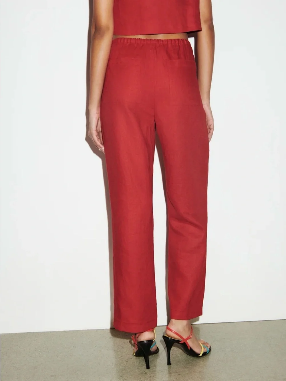 Reformation Red Remi Cropped Linen Pant